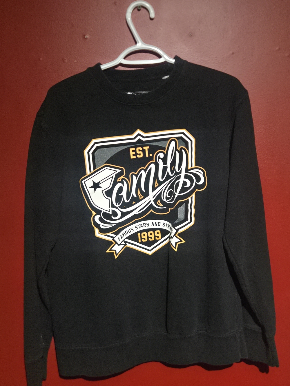 Famous Stars & Straps Black Crewneck with Gold & White Family Graphic